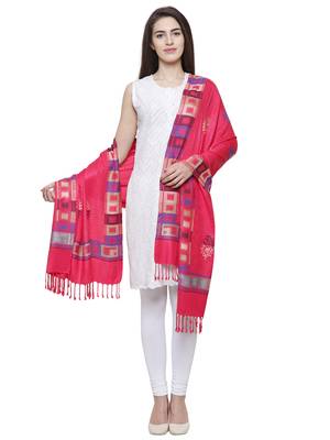 Viscose Rayon Geometric Woven Design Shawl Pink 2