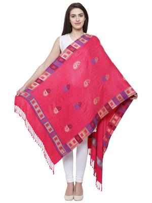 Viscose Rayon Geometric Woven Design Shawl Pink 3