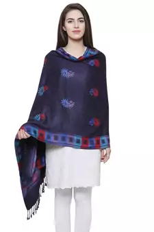 Viscose Rayon Geometric Woven Design Shawl Blue
