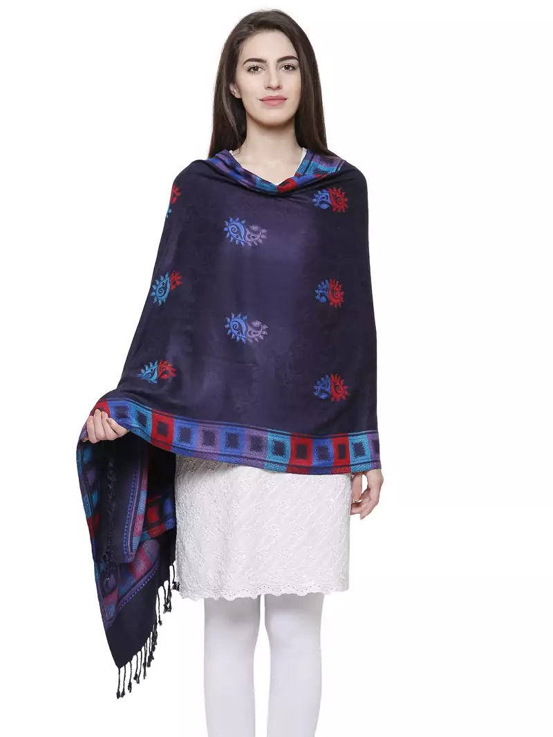 Viscose Rayon Geometric Woven Design Shawl Blue