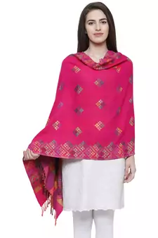Viscose Rayon Geometric Woven Design Shawl Fuschia