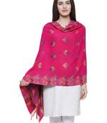 Viscose Rayon Geometric Woven Design Shawl Fuschia