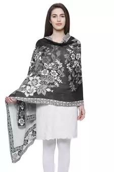 Viscose Rayon Floral Woven Design Shawl Black & White