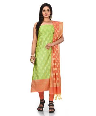 Pistachio Zari Cotton Silk unstitched salwar with dupatta 1