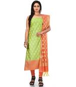 Pistachio Zari Cotton Silk unstitched salwar with dupatta