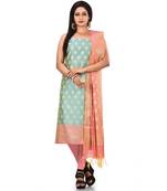 Light Blue Zari Cotton Silk unstitched salwar with dupatta