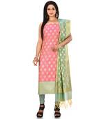 Light Pink Zari Cotton Silk unstitched salwar with dupatta
