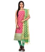 Pink Zari Cotton Silk unstitched salwar with dupatta