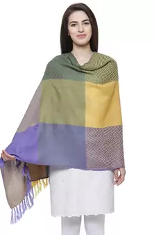 Acrylic Checked Woven Design Shawl Multicolour