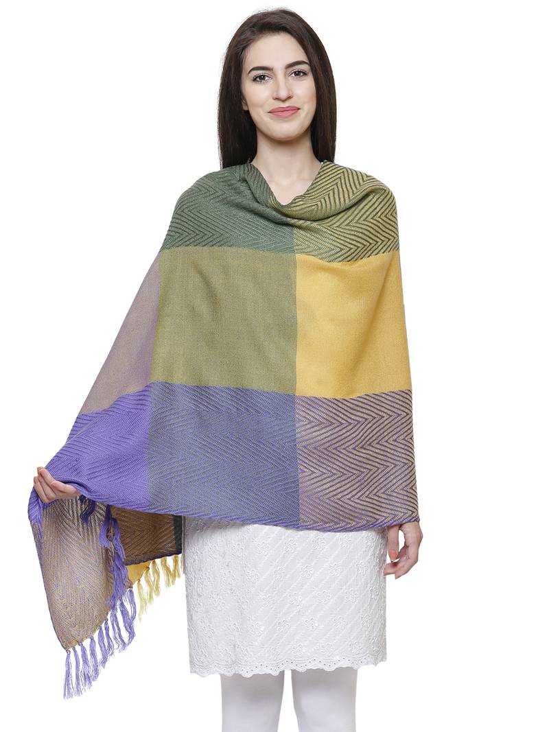 Acrylic Checked Woven Design Shawl Multicolour