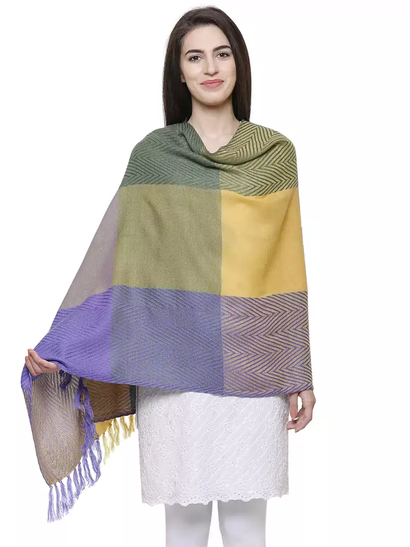 Acrylic Checked Woven Design Shawl Multicolour