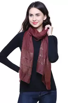 Brown Solid Cotton Silk Lurex Scarf