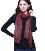 Brown Solid Cotton Silk Lurex Scarf