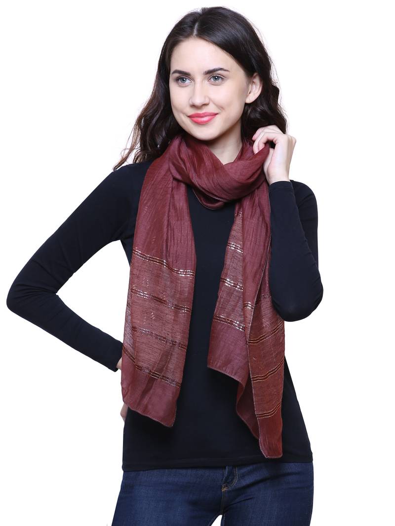 Brown Solid Cotton Silk Lurex Scarf