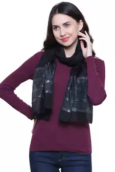 Black Solid Cotton Silk Lurex Scarf