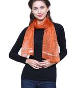 Light Rust Synthetic Polyester Organza (Poly Silk) Solid Embroidered Sequined Stole