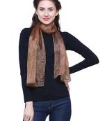 Light Brown Synthetic Polyester Organza (Poly Silk) Solid Embroidered Sequined Stole