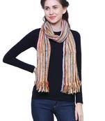 Yellow and  Multicoloured Acrylic Striped Woven Design Stole