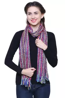 Blue Purple and  Multicoloured Acrylic Striped Woven Design Stole