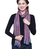 Blue Purple and  Multicoloured Acrylic Striped Woven Design Stole