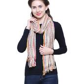 Beige brown and Multicoloured Acrylic Striped Woven Design Stole