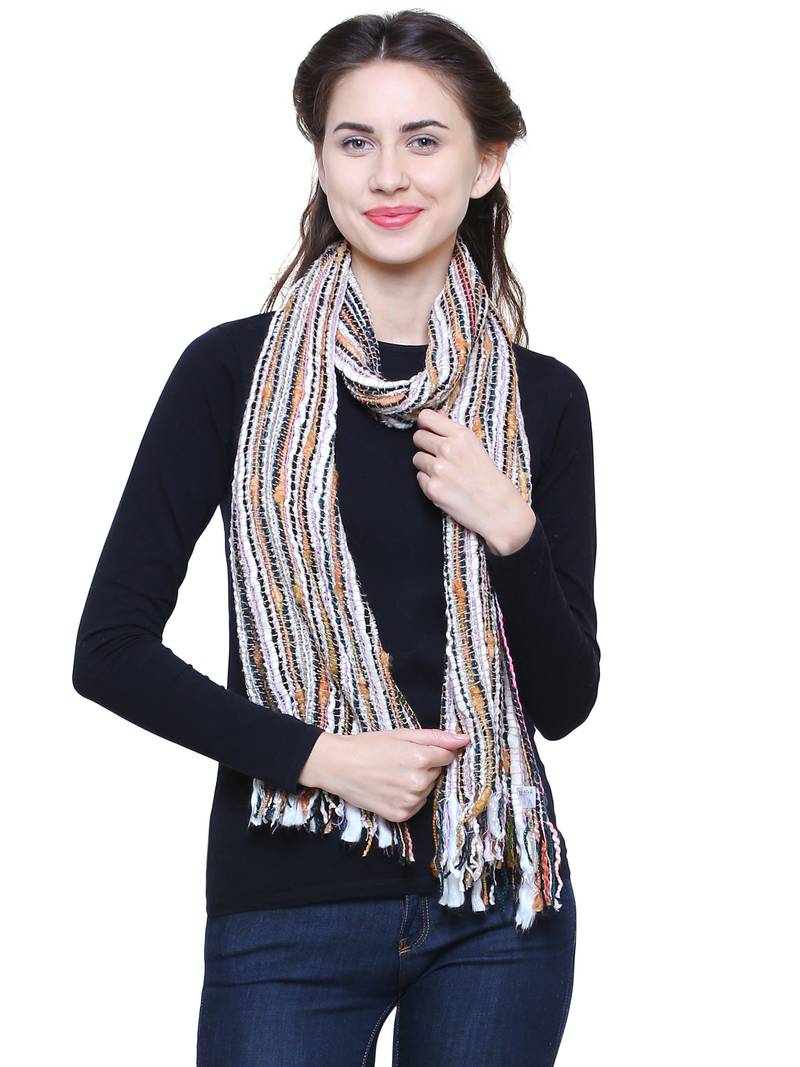 Multicoloured Acrylic Striped Woven Design Stole