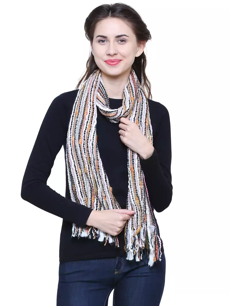Multicoloured Acrylic Striped Woven Design Stole