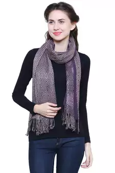 Purple and Black Viscose Rayon Geometric Woven Design Stole