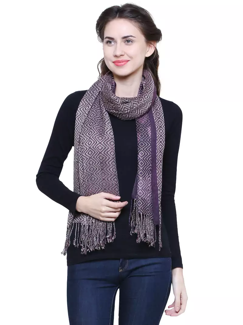 Purple and Black Viscose Rayon Geometric Woven Design Stole