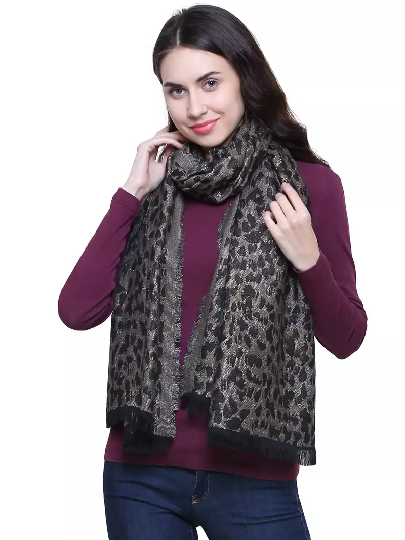 Black and Gold Viscose Rayon Woven Design Stole