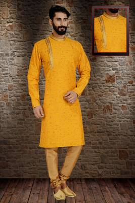Yellow Stylish Silk Side Open Silk Kurta 1