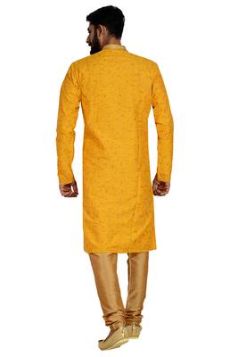 Yellow Stylish Silk Side Open Silk Kurta 2