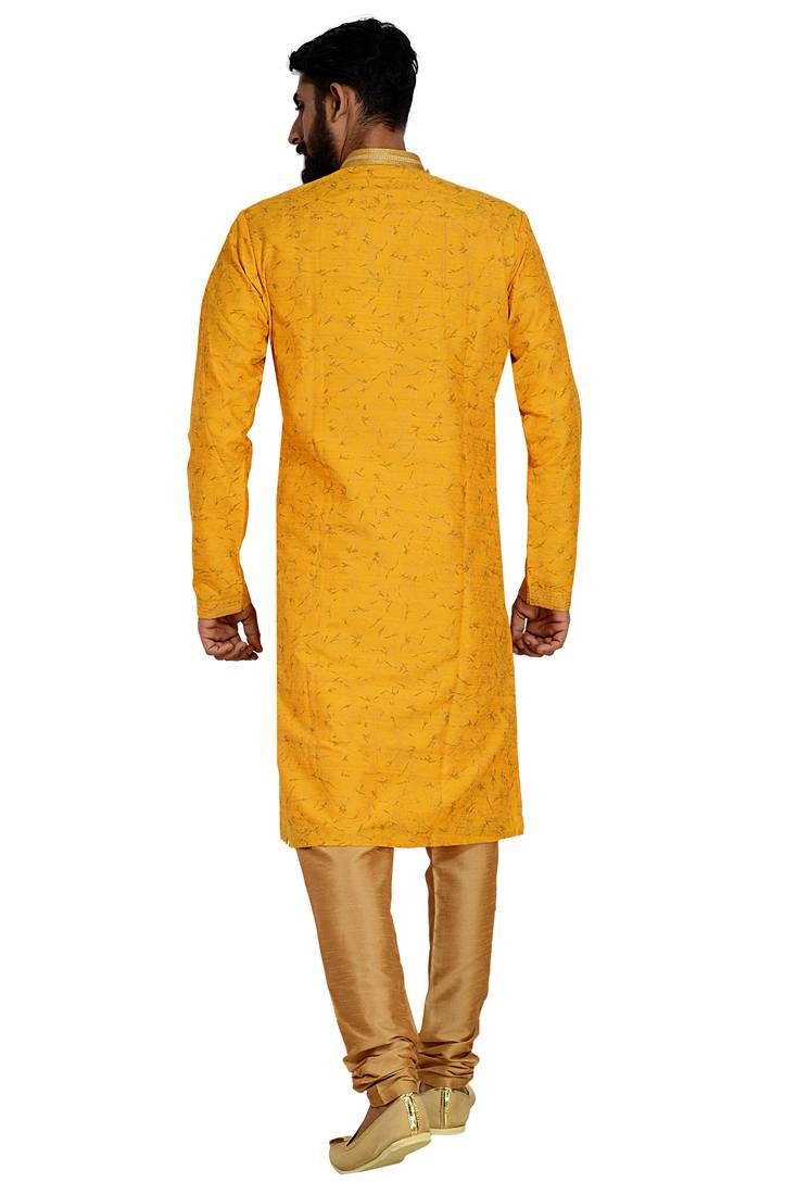 Yellow Stylish Silk Side Open Silk Kurta