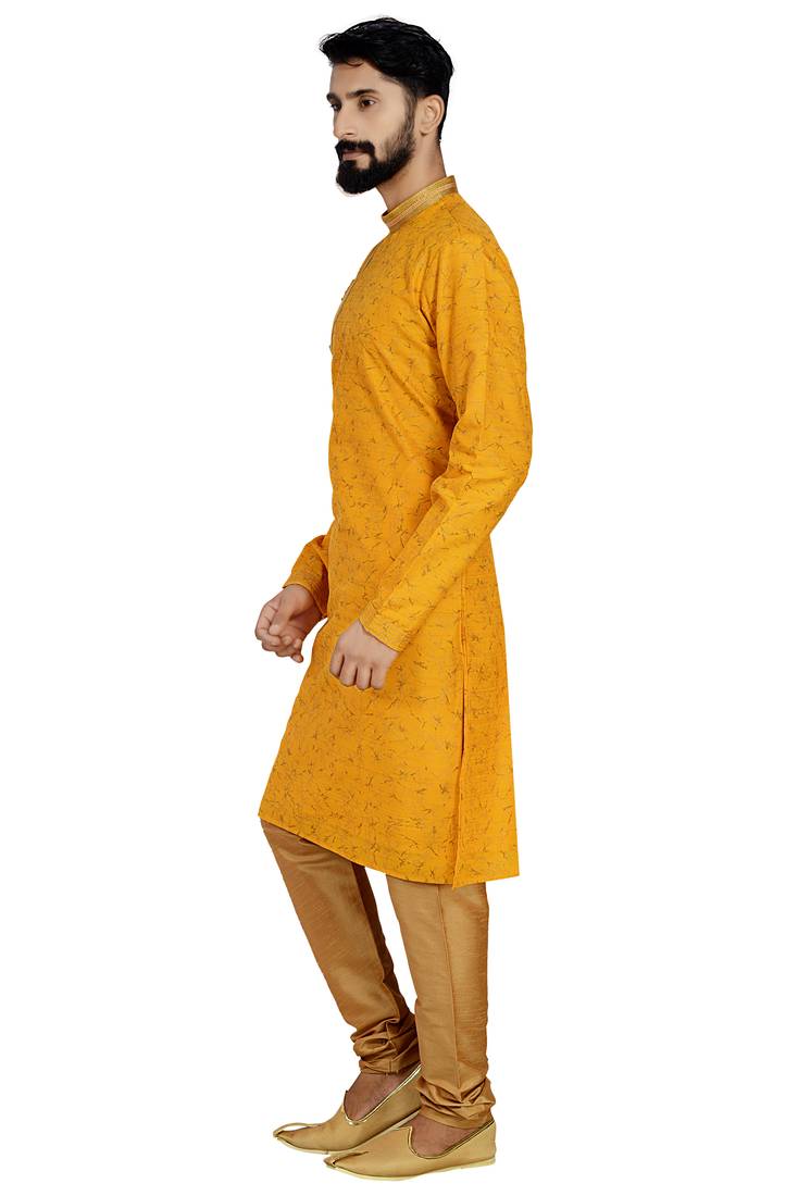 Yellow Stylish Silk Side Open Silk Kurta