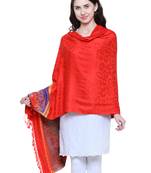 Red and multicoloured Voscose Rayon Floral Woven Design Shawl