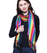 Multicoloured and Black Viscose Rayon Striped Woven Design Stole
