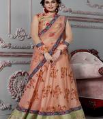 Dark-peach digital print silk semi stitched lehenga