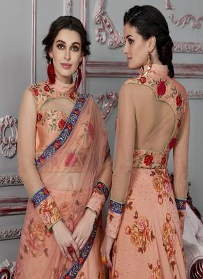 Dark-peach digital print silk semi stitched lehenga 4