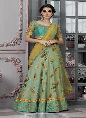 Light-green digital print silk semi stitched lehenga 1