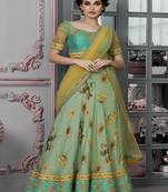 Light-green digital print silk semi stitched lehenga