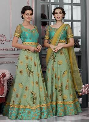 Light-green digital print silk semi stitched lehenga 2