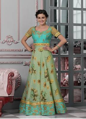 Light-green digital print silk semi stitched lehenga 3