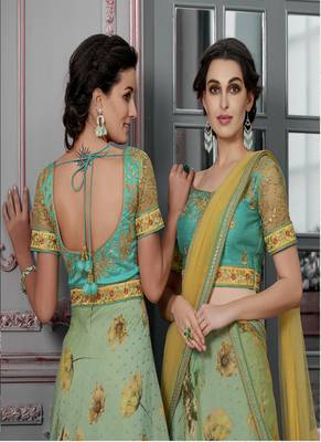 Light-green digital print silk semi stitched lehenga 4