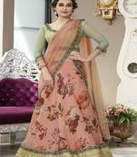 Peach digital print silk semi stitched lehenga