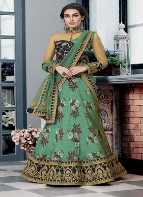 Sea-green digital print silk semi stitched lehenga 1