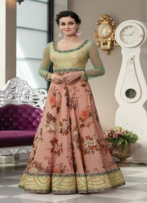 Peach digital print silk semi stitched lehenga 2