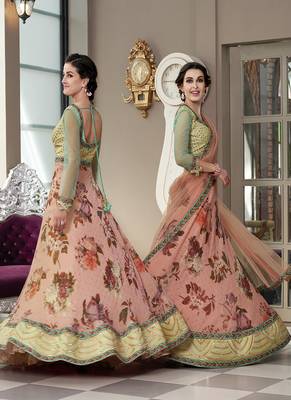 Peach digital print silk semi stitched lehenga 3