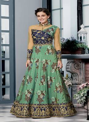 Sea-green digital print silk semi stitched lehenga 3