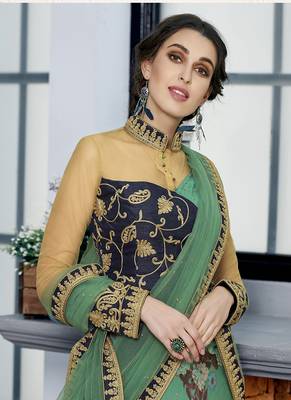 Sea-green digital print silk semi stitched lehenga 4