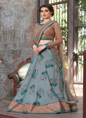 Light-blue digital print silk semi stitched lehenga 1